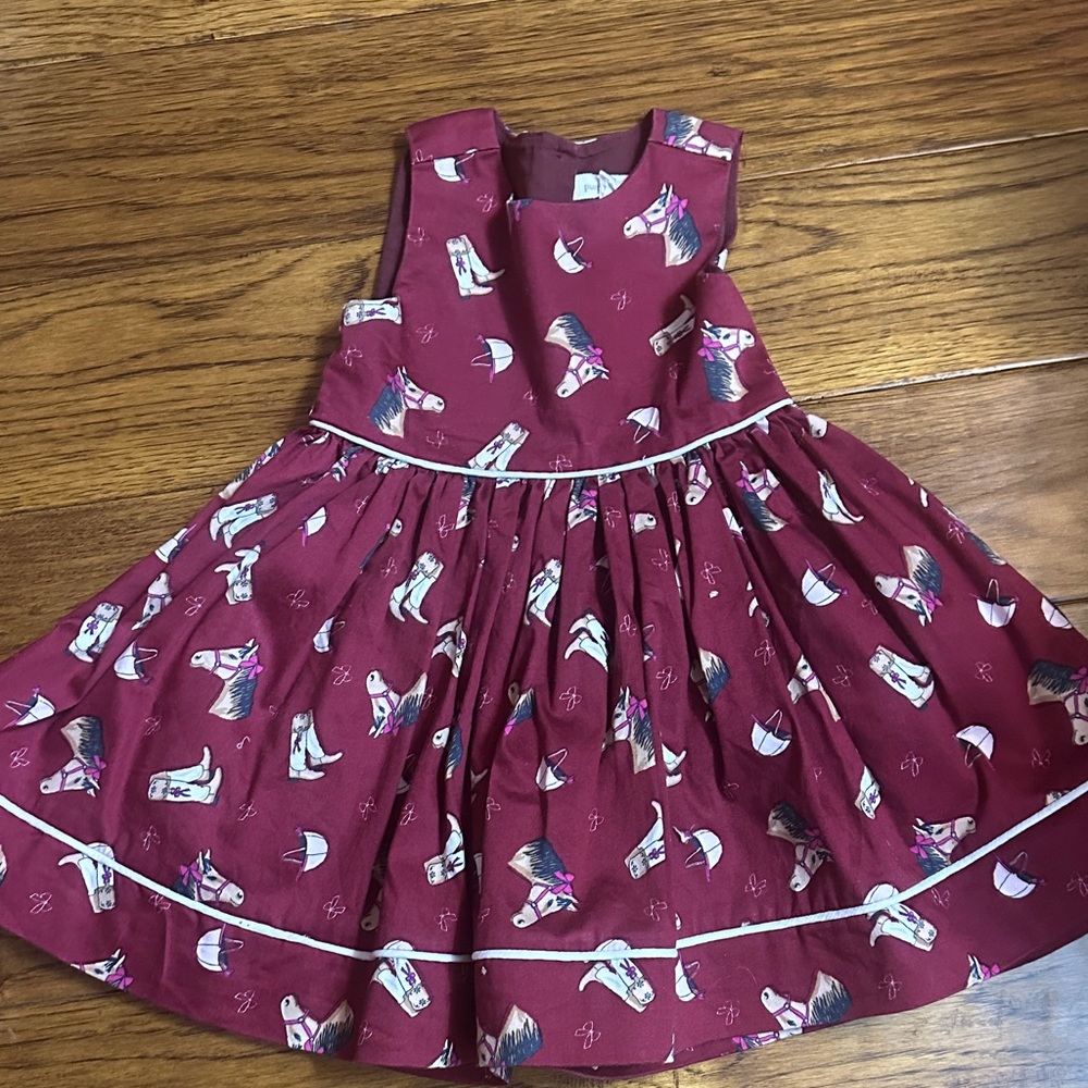 Adorable Equestrian  Maroon Horse Print Dress